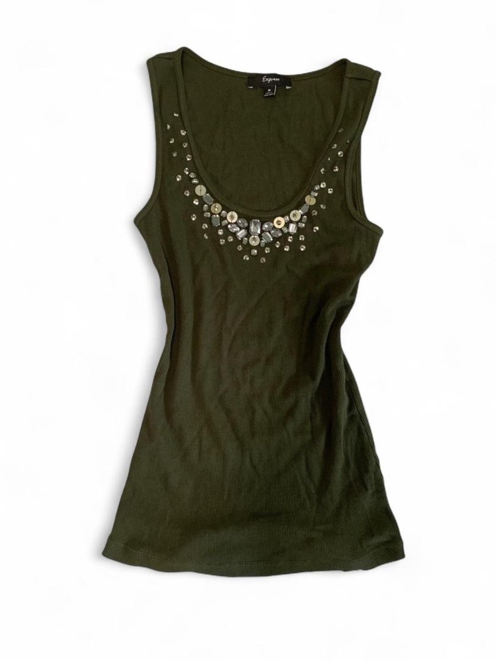 Express Olive Embellished Scoop Neck Tank